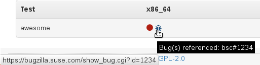 Bug icon on test result overview